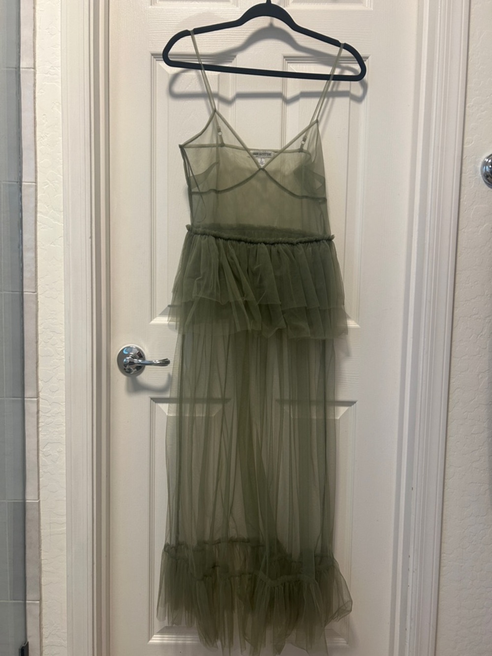 Urban Outfitters Olive Green Sheer Ruffle Tulle Maxi Dress